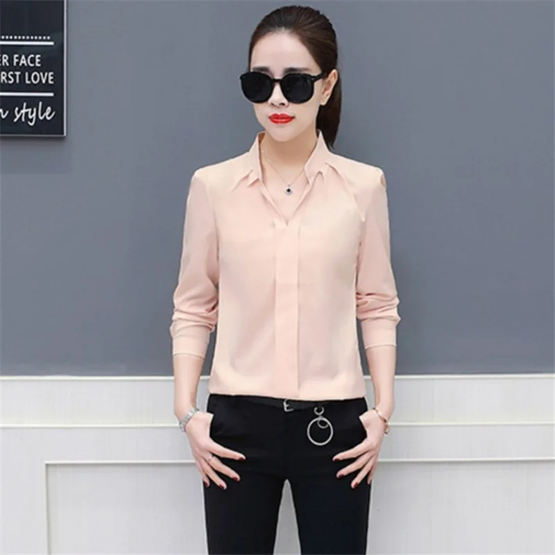 Spring Autumn Fashion Sexy V-Neck Shirt Women Formal Long Sleeve Chiffon Blouse Casual Slim Fit Base Shirt