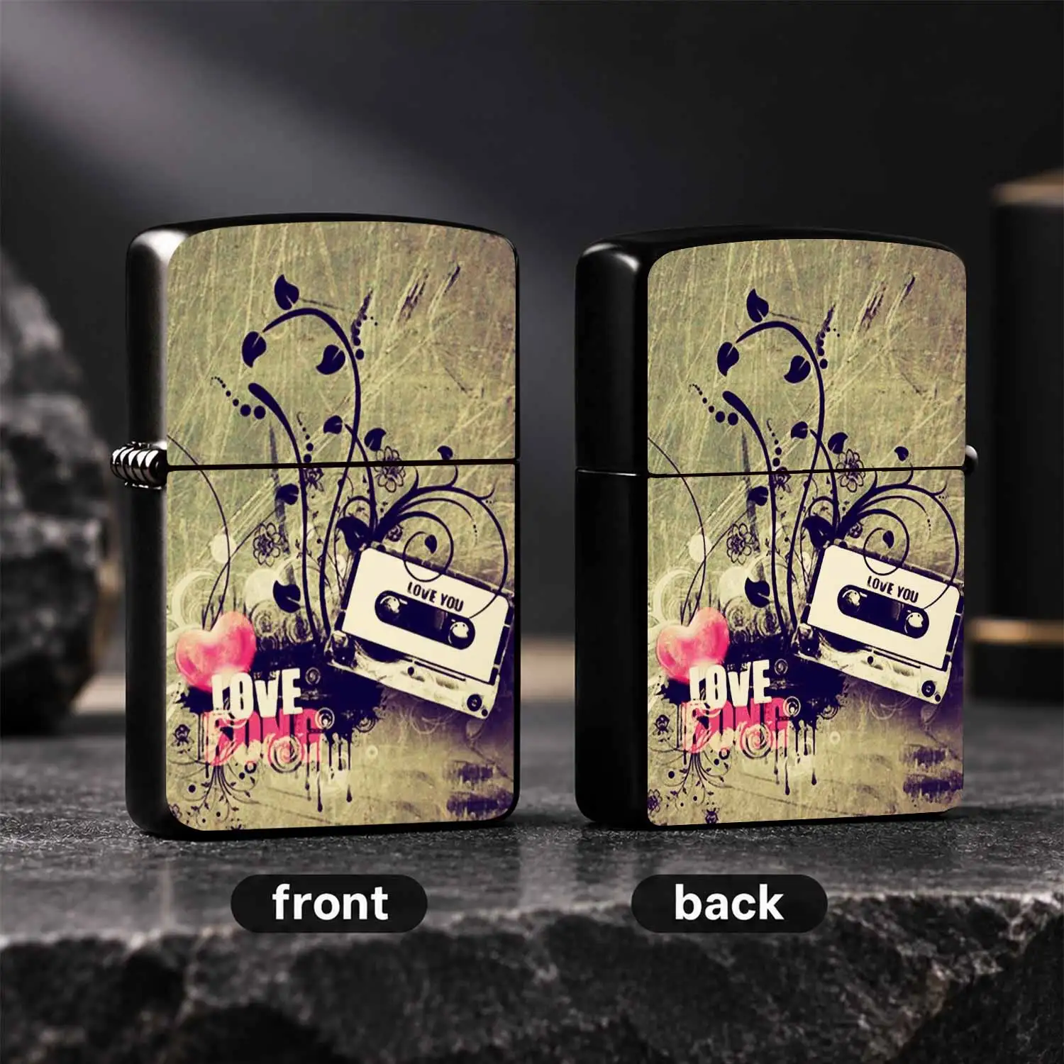 Vintage Romantic Cassette Heart Art Print Lighter, Stylish Vibe Portable Daily Use Item, Fits Multiple Scenarios, Unique Creative Decor Small Piece, Ideal Practical Gift for Friends Family for Daily Carrying A Humorous And Interesting Ligh