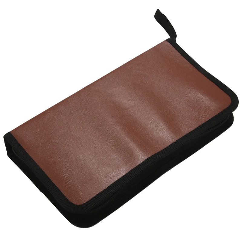 80-Discs Portable Leather Storage Bag Zippered Storage Case For CD DVD Hard Disk Album - Brown