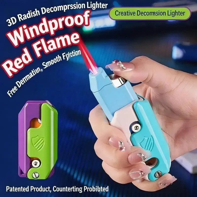 Carrot Knife LighterRefillable Red FlameWindproofDecompression NoveltyLighter Radish Folding 3DFidget Stress AnxietyAdult
