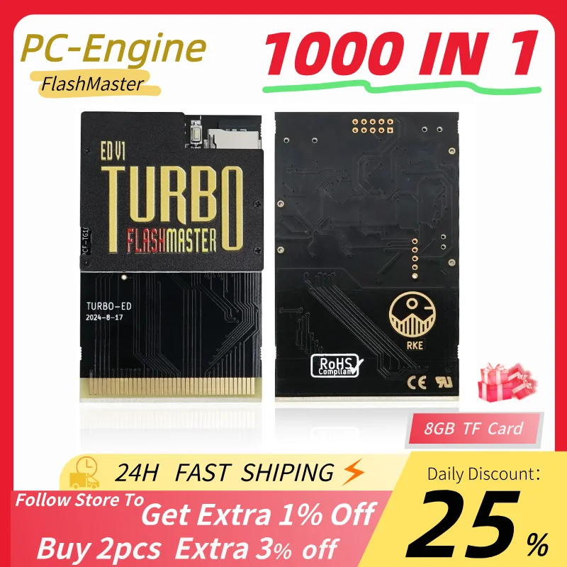 Tarjeta de memoria Flash Drive 1000 en 1 para juegos PCE, almacenamiento de archivos de juegos NTSC/PAL para consolas de juegos PC-Engine Turbo GrafX con tarjeta de 8G