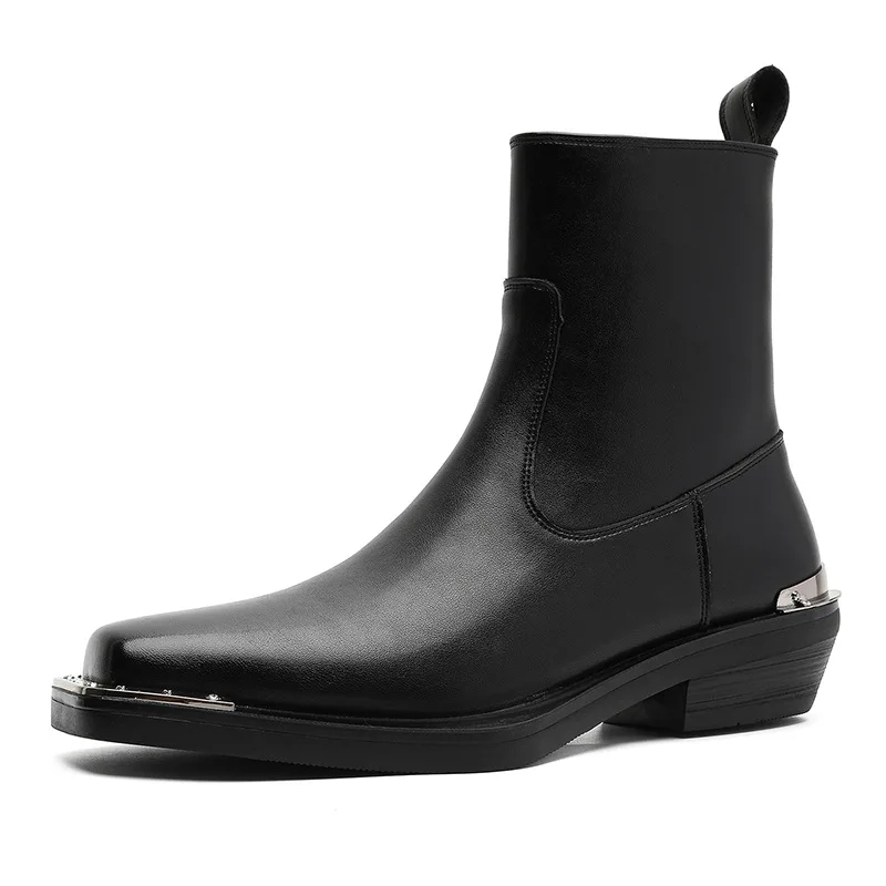 mens casual hip hop rock high chelsea boots black brown genuine leather shoes cowboy platform boot square toe long ankle botas