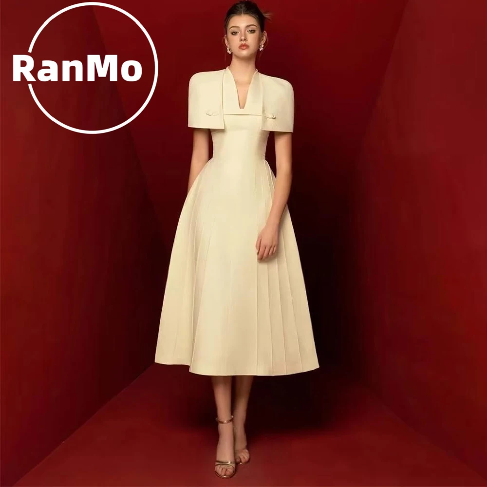 Ranmo Elegant Fashion Women's Solid Slimming Spliced Shawl Dresses V Neck Sleeveless Tunic Elegant Dress Female Clothing 2026