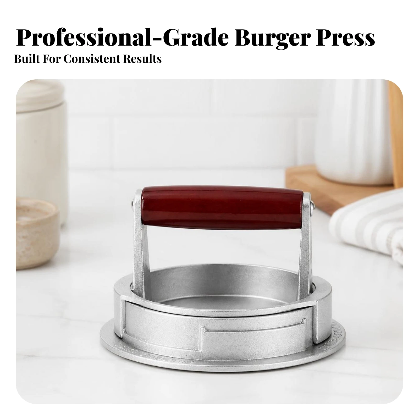 Burger Patty Press with Wood Handle Easy-Release Hamburger Patty Press Utensil Compact Tool Sturdy for Home Cooks, Kitchen Prep