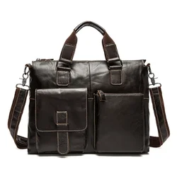 Men's Leather Bag 14 Shoulder Messenger Bags for Men Totes Bags for Document Men's Briefcases Genuine Leather Laptop Bag