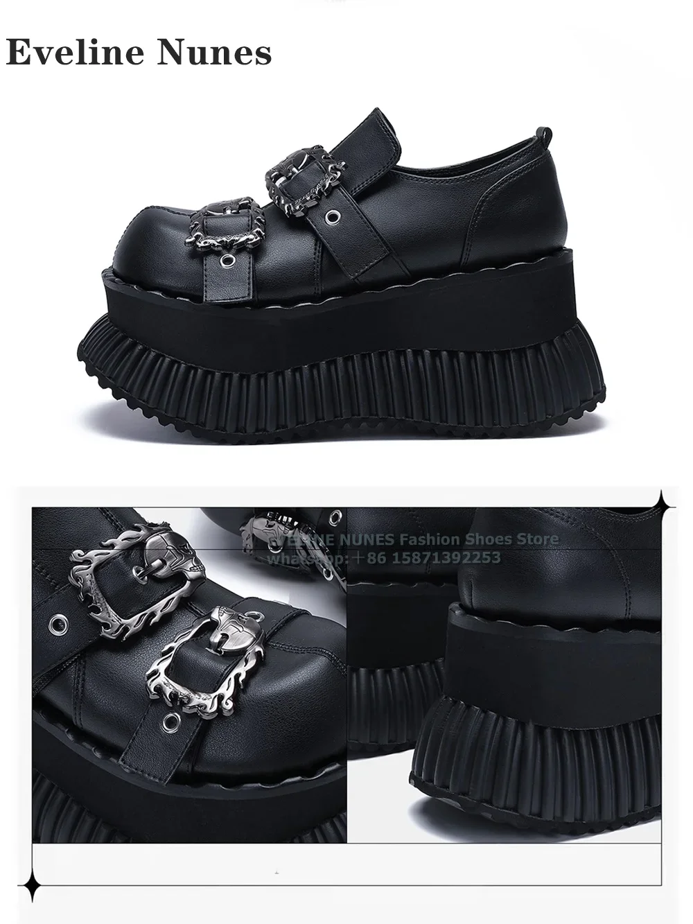 Metal Skull Buckle Thick Sole Pantshoes Big Toe Platform Height Increasing Shallow Patchwork Slip-On Pumps Subculture Style 2024