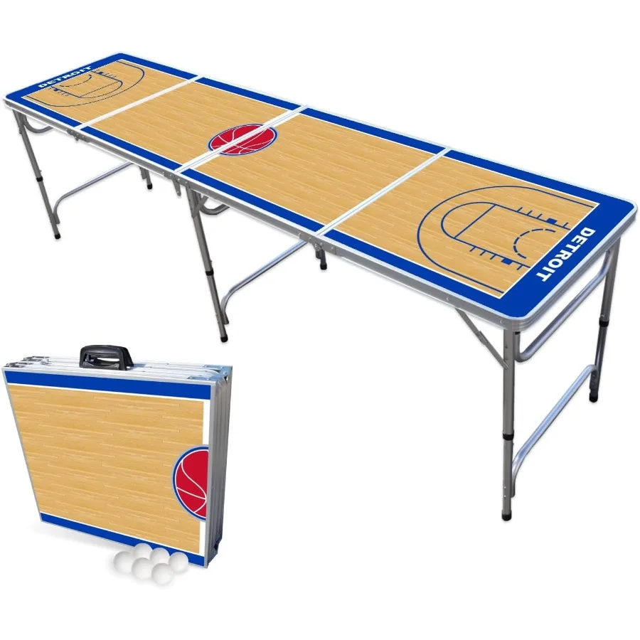 

8Foot Folding Portable Pong Table with Optional Cup Holes and LED Lights for Indoor Outdoor Recreation Ideal for Home Game Room