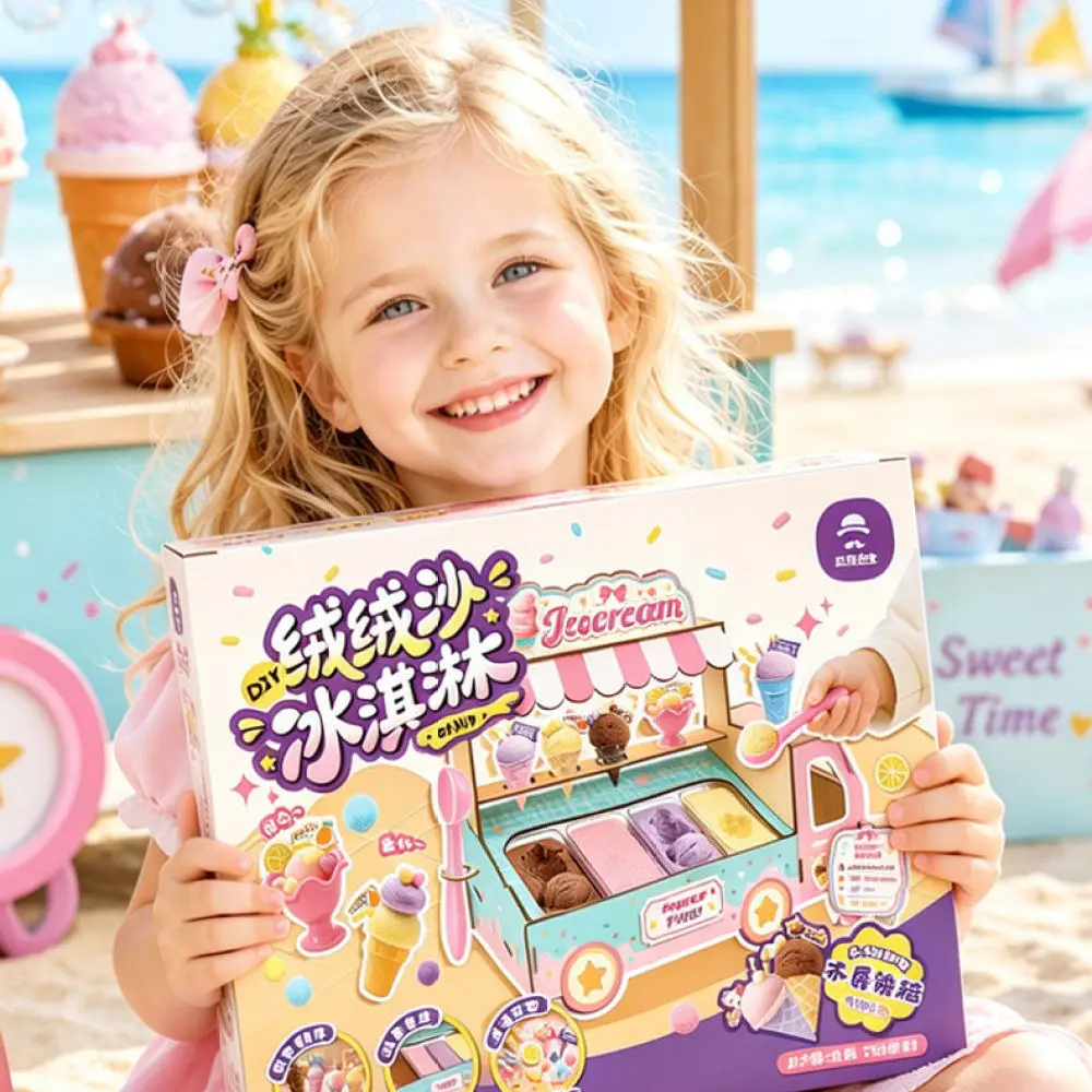 Educational DIY Velvet Sand Ice Cream Parlor Set Creative Arts Activity Kids Imaginative Pretend Play Toy Girl Gift