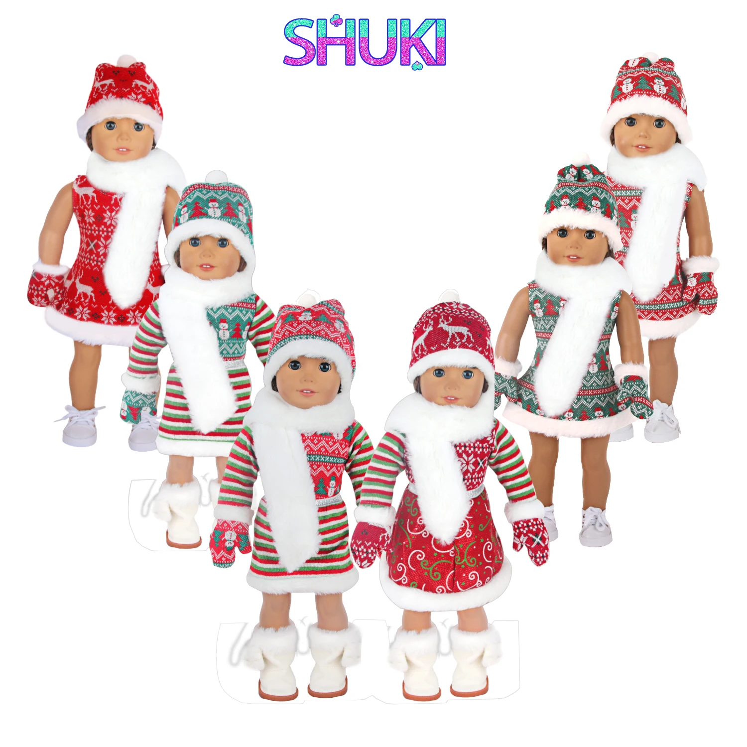 

Doll Christmas Clothes Sets Dress+Hat+Glove+Scarf Sweater Set For 18 inch american&43cm Baby New Born.OG Girl Doll Girl Gift