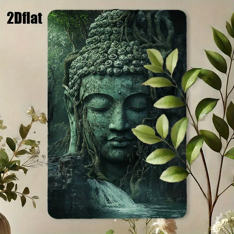 

Buddha Head Wall Art with Tree & Vine Design, Rustic Green & Brown Iron Decor for Home, Restaurant, Bar, Coffee Shop, Garage