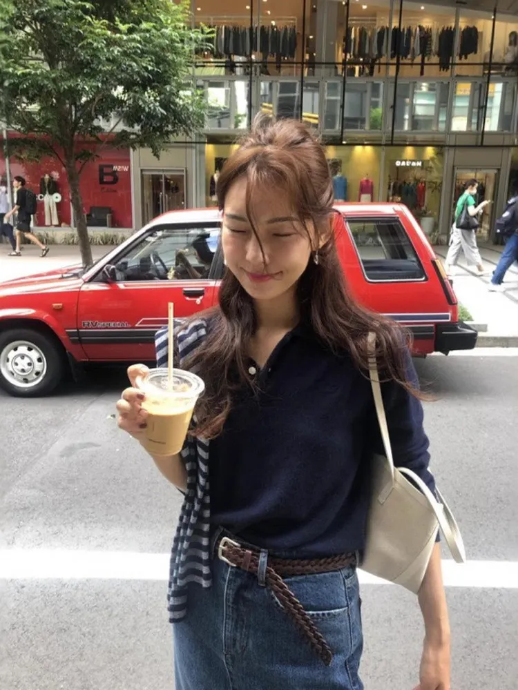 

Casual Cotton Knitted Ne Sweater Women's Simple Commute Embroidered Letter Design Long Sve Soft Comfortable Sweatirt