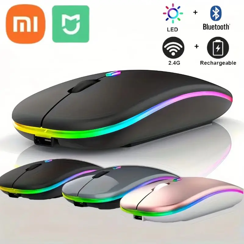 Xiaomi Mijia Wireless Mouse RGB Rechargeable Silent Ergonomic LED Backlit Mice Bluetooth 2.4G Dual Mode Ajustable 1600DPI For PC