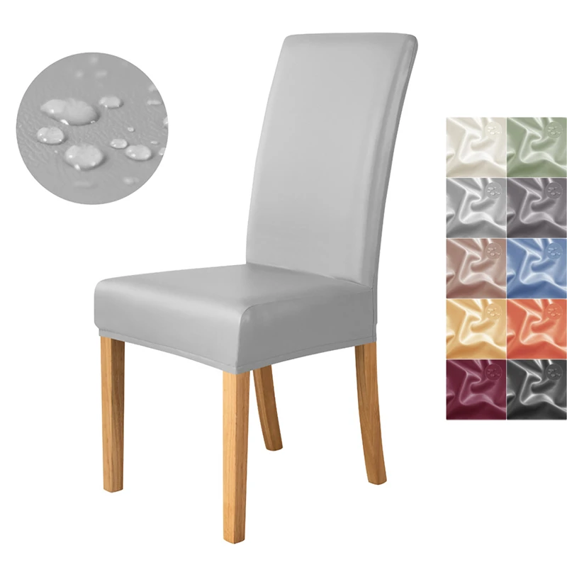 1PC Solid Color Leather Fabric Dining Chair Covers Dust-proof Chairs Cover Elastic All-inclusive Seat Cover for Hotel Home Decor