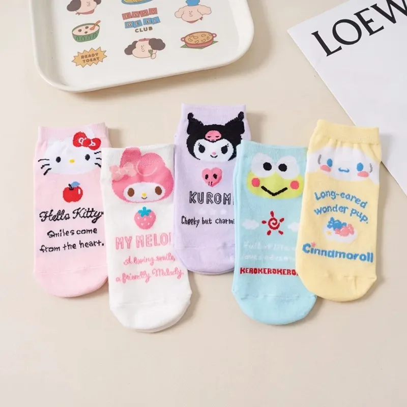 

Новые модные Мультяшные женские носки Sanrio Kawaii Hello Kitty Kuromi Cinnamoroll милые короткие женские носки