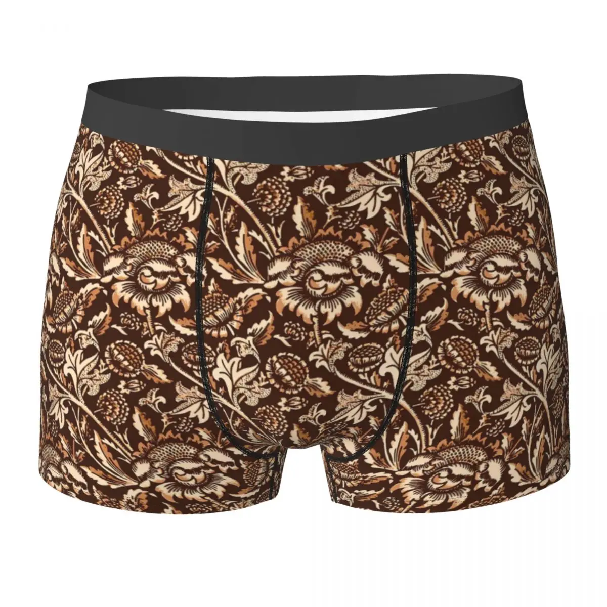 Brown Floral Underwear Sunflowers Print Man Shorts Briefs Elastic Boxershorts Hot Design Plus Size Panties