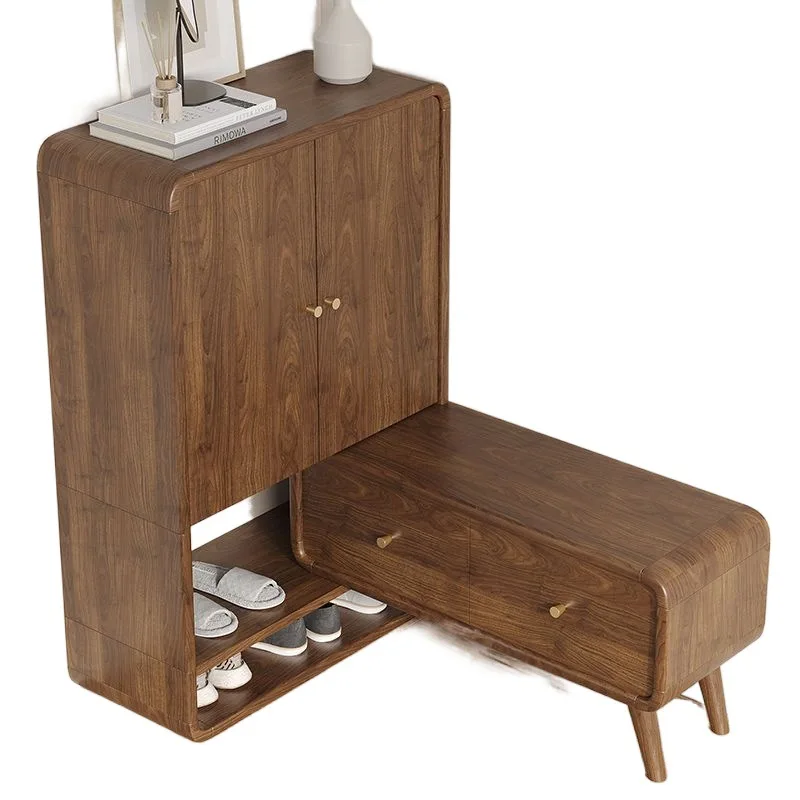 

2024 new Nordic simple shoe cabinet home door solid wood color modern entrance living room porch corner shoe change stool