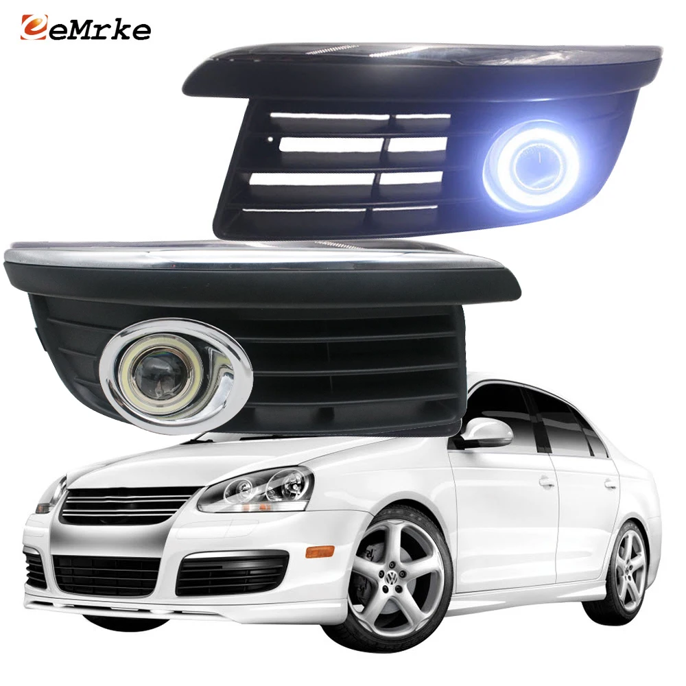 eeMrke Fog Lights for Volkswagen VW Jetta 5A 1K5 2006 2007 2008 2009 LED Angel Eyes DRL Tagfahrlicht Halogen Bulbs H11 55W