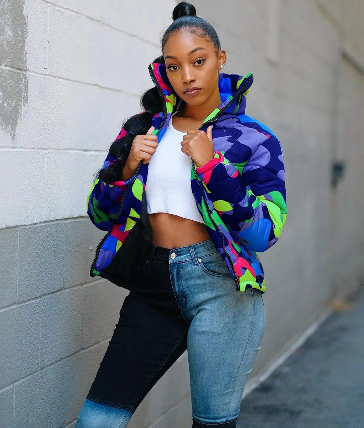 New Plus Size Short Parkas Women Winter Casual High Collar Long Sleeve Zipper Thick Camouflage Print Coat Streetwear 4 colors