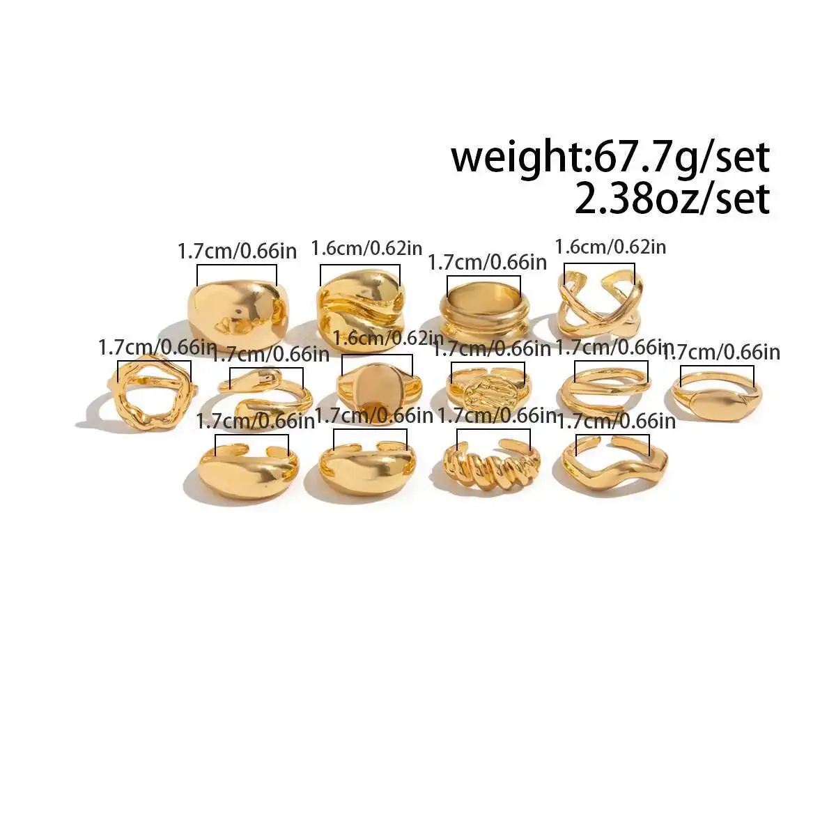 Salircon 14Pcs/Set Unique Creative Smooth Water Drop Rings for Women 2025 Punk Geometric Adjustable Finger Ring Couple Jewelry image 4