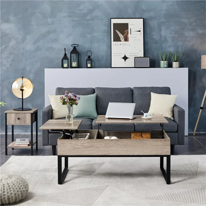 Design Lift Top Coffee Table with Hidden Storage Compartments, Rustic Gray tea table  coffee table living room tables