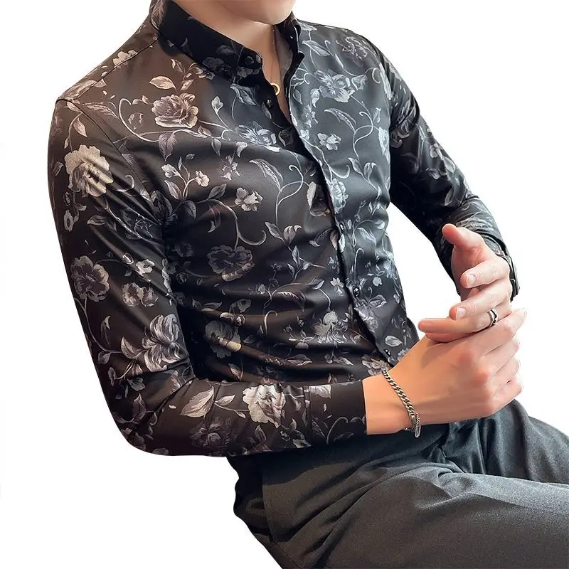 Camisas estampadas combinables con botones y solapa para hombre, ropa informal holgada de manga larga coreana, 2023