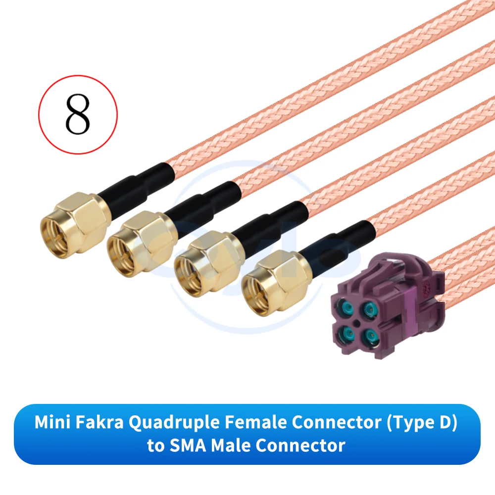 Tyco Mini FAKRA 4-in-1 D-Type Purple to SMA/FAKRA RG316D Brown Silver-Plated Cable FAKRA to SMA Cable (1 pcs)