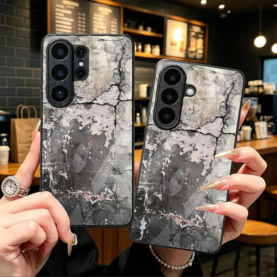 Cracked Stone Print Phone Cover Glass Case for Samsung Galaxy S26 Ultra 24 Plus S23 FE S23+ S21 S25+ S26+ 25 Edge S22 S24+ S20