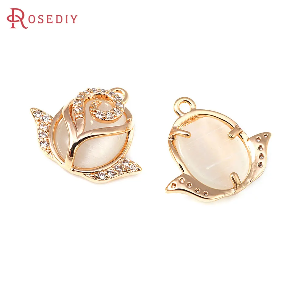 

2PCS 18K Gold Color Brass and Zircon and Opal Flower Charms Pendants High Quality Jewelry Making Necklace Earrings Accessories