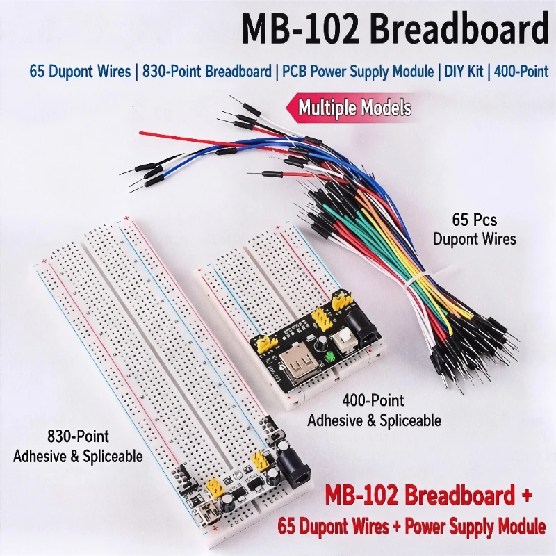 Solderless Breadboard 830 400 Point MB-102 SYB-170 Prototype Board Dupont Wire Jumper Kit for Arduino DIY Electronics