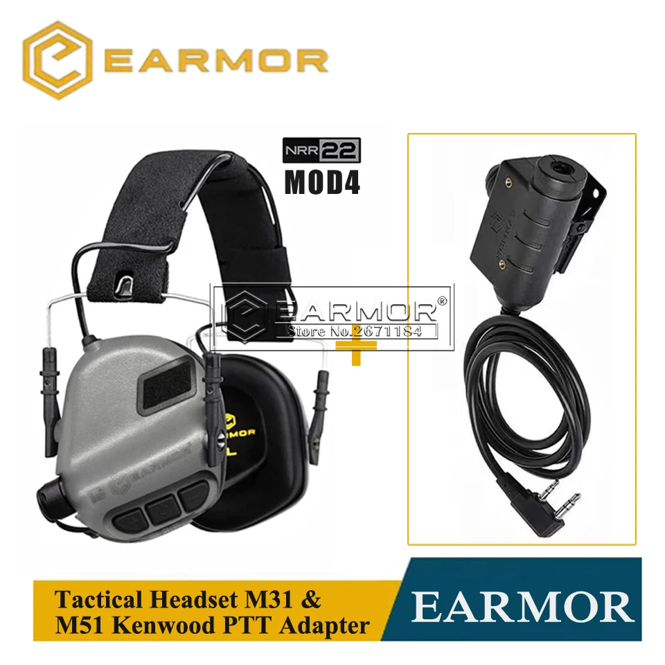 

EARMOR MOD4 M31 Tactical Headset & M51 Kenwood PTT Adapter with Baofeng Radio Communication