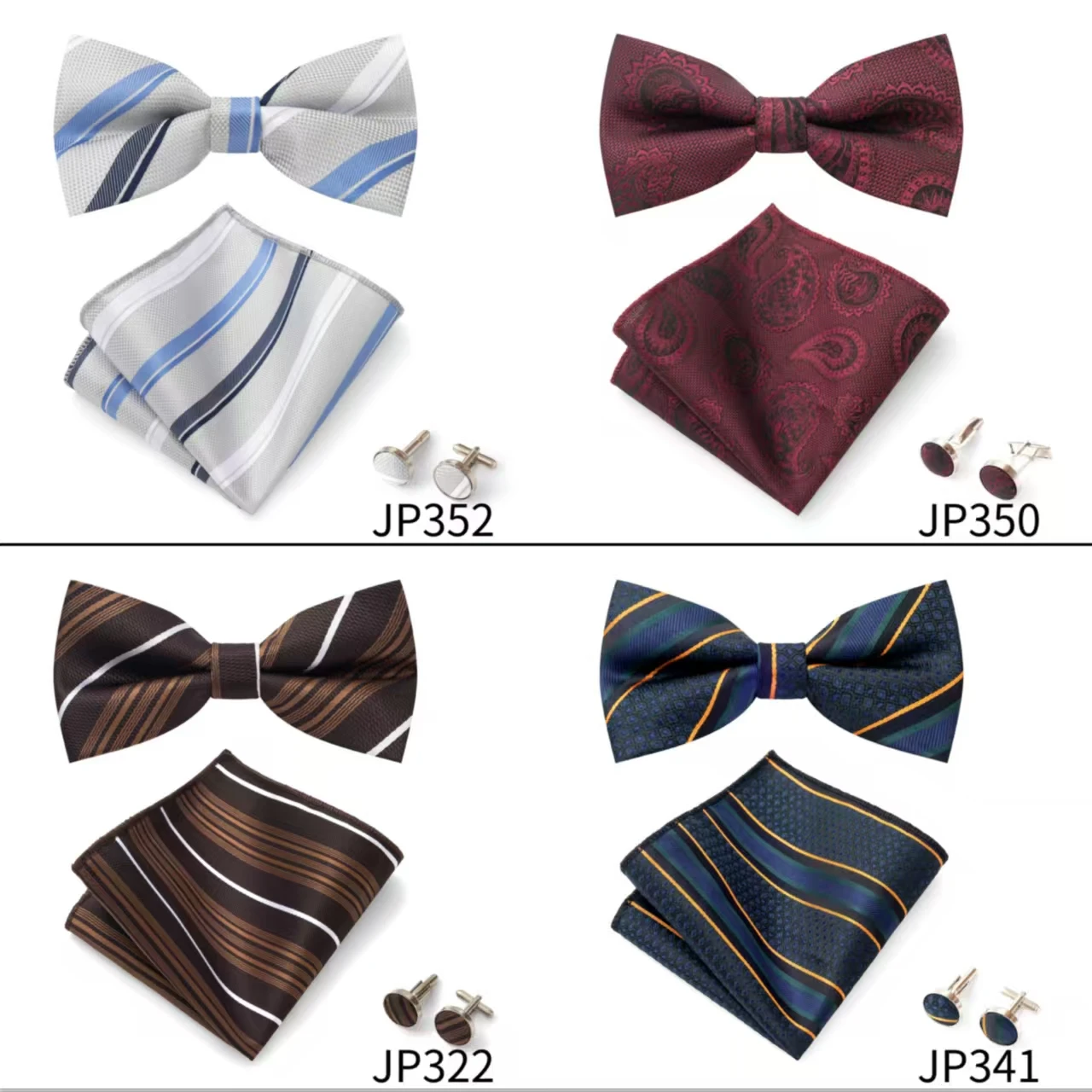 Men's Pre Tied Bow Tie, Handkerchief with Cufflinks Set of 3 Pieces, Suitable for Any Age Group, Can Be Used for Parties, Concer