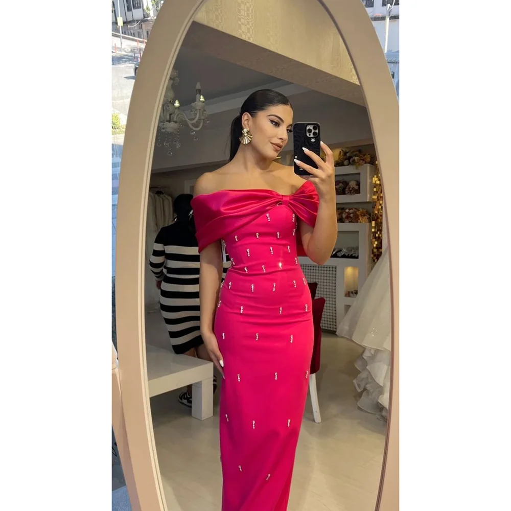 

Gorgeous Off The Shoulder Slim Fit Boutique Mermaid Long Prom Gown Cystal Applique Dinner Party Dress
