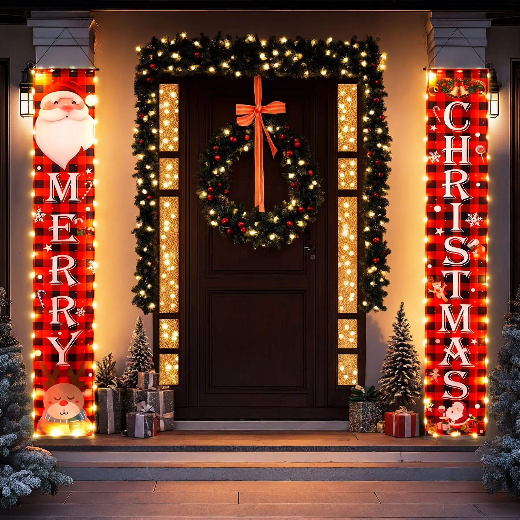 Christmas LED Outdoor Banner Christmas Decorations for Home 2024 Outdoor Decor Xmas Flag Navidad Noel Natal Gifts New Year 2025