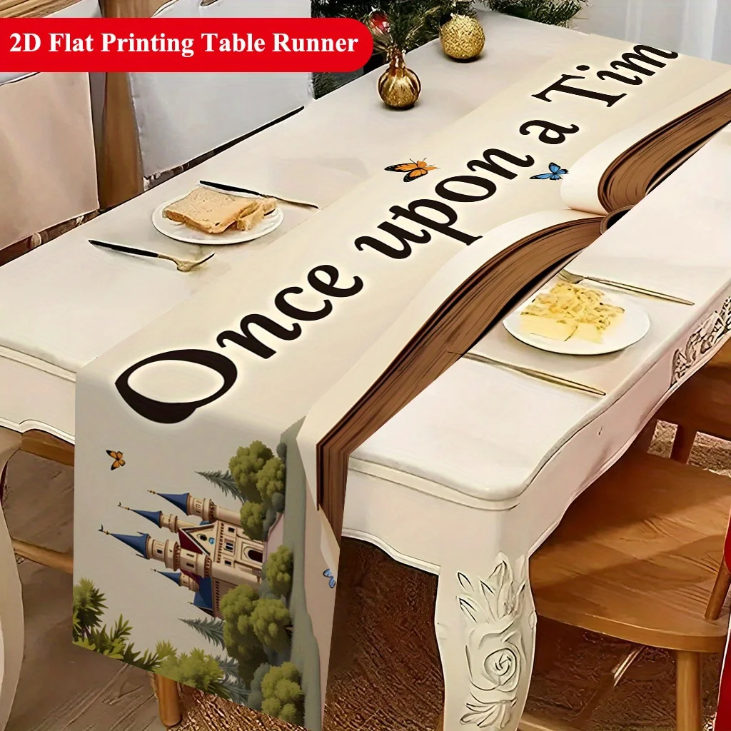 Magical Storybook Castle Butterflies Table Runner - Vibrant Fantasy Fairytale Motif Decoration for Kitchen Dining Home Party