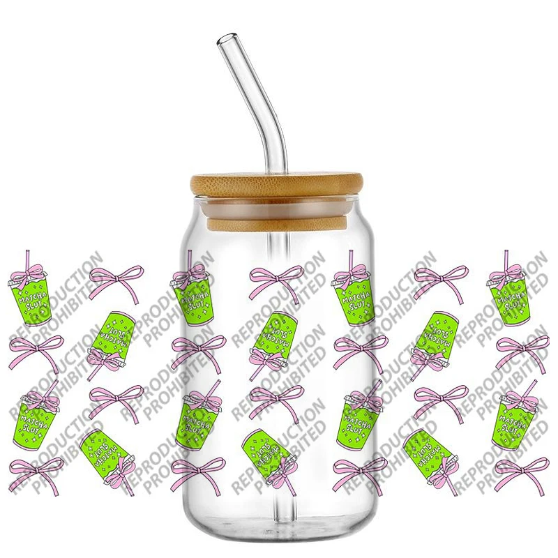 Matcha Dessert Pattern 16OZ UV DTF Cup Wraps Transfer Sticker For Glass Libbey Can Bottle Selfadhesive Washable DIY Custom