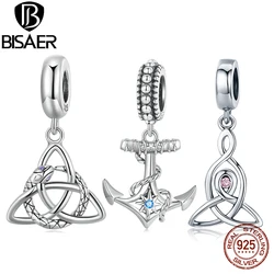 BISAER 100% 925 Sterling Silver Celtic Knot Charm Bead Vintage Snake Pendant Fit Female Bracelet Necklace DIY Fine Jewelry Gift