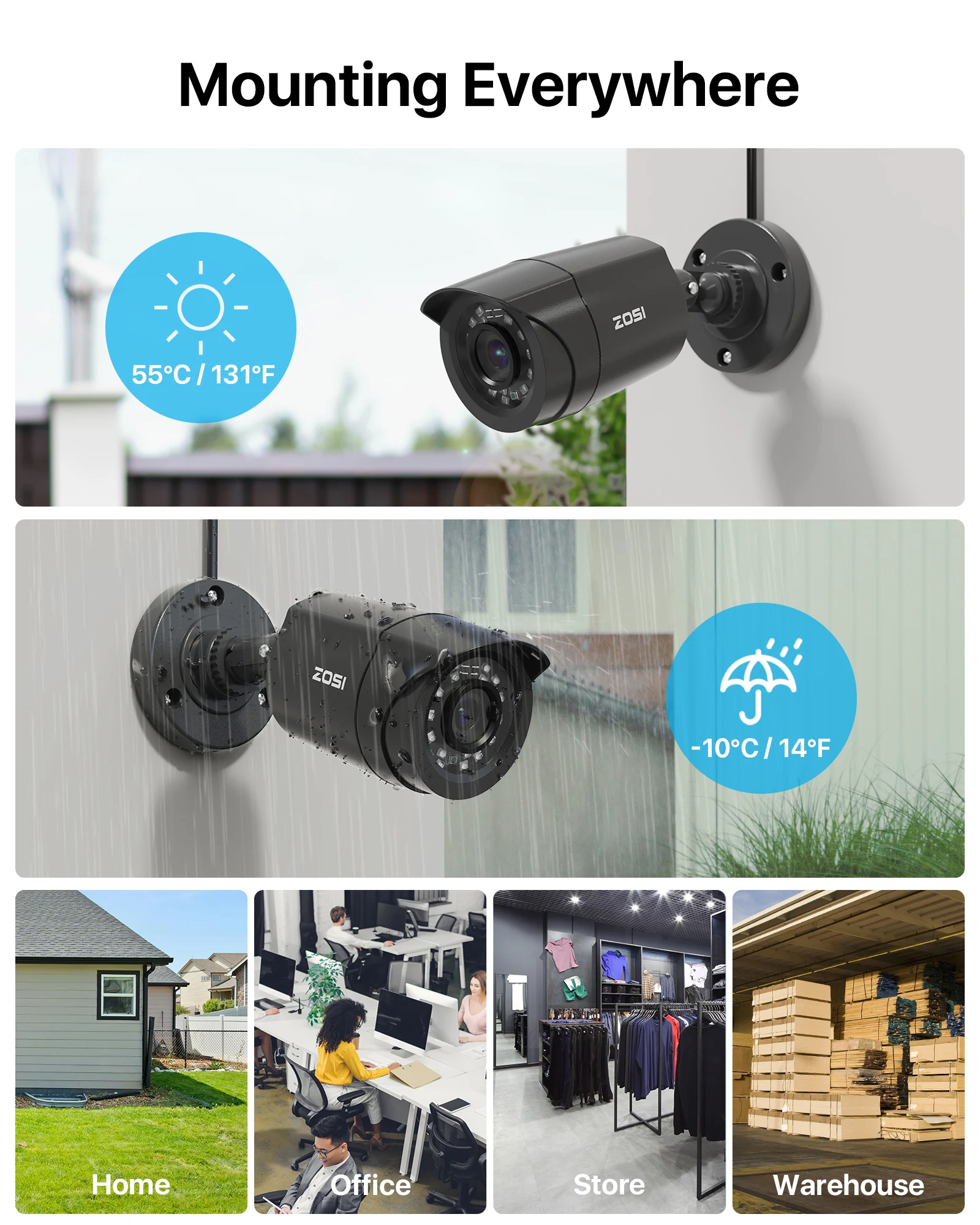 ZOSI 1080P HD TVI Security Camera Bullet Outdoor 80ft IR Night Vision Motion Detection 2MP HD CCTV Surveillance Cameras 2Pack/4Pack