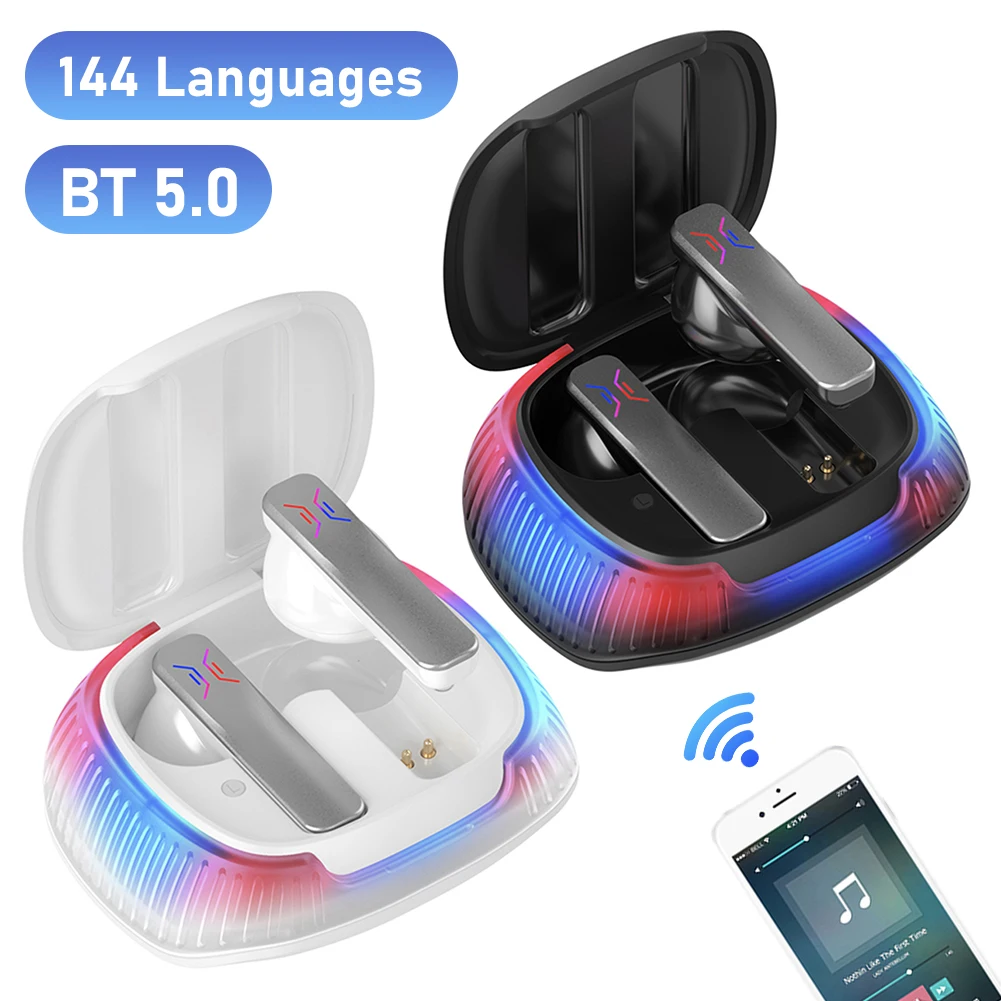 144 Languages Real Time Translator Earbuds Wireless BT Translator Headset Translating Headphones for Sports Business Travel