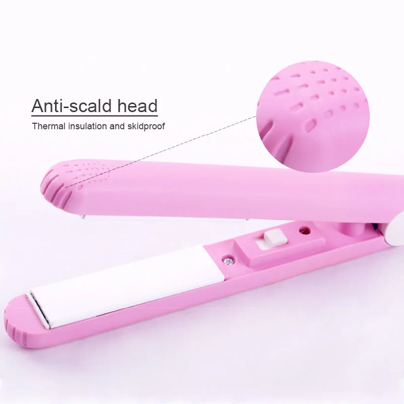 Candy Color Mini Portable Hair Flat Iron Cute Travel PTC Fast Heating Hair Care Clip Kit Small Pocket Hair Curler Straightener - Image 3