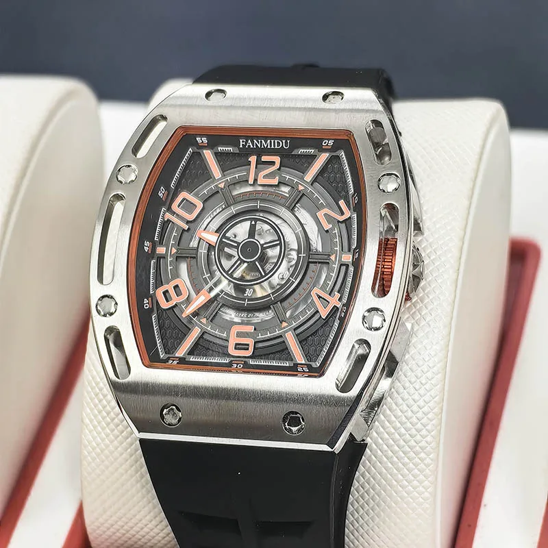 TVSILA Original Miyota Men's Automatic Mechanical Watch Stainless Steel Case Silicone Band Skeleton Waterproof Sport Wristwatch