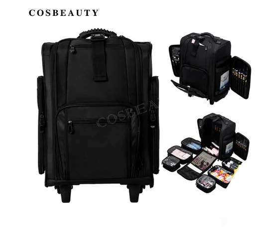 Women Rolling Makeup Case Cosmetic Beauty Suitcase Trolley Bag Portable Makeup Rolling Train Case Cosmetic Carry-on Bags wheels