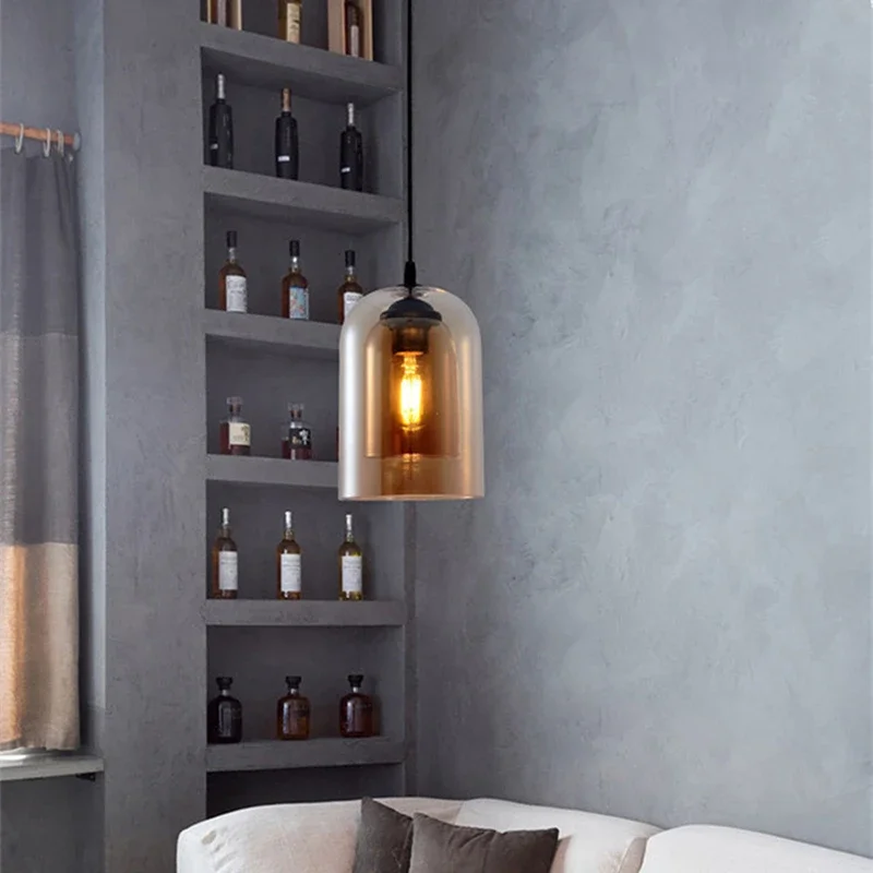 Imagem -06 - Nordic Gray Glass Led Pendant Lamp Modern Hanging Lighting Arte de Luxo Restaurante Bar Hotel Quarto Cabeceira Luzes de Suspensão E27