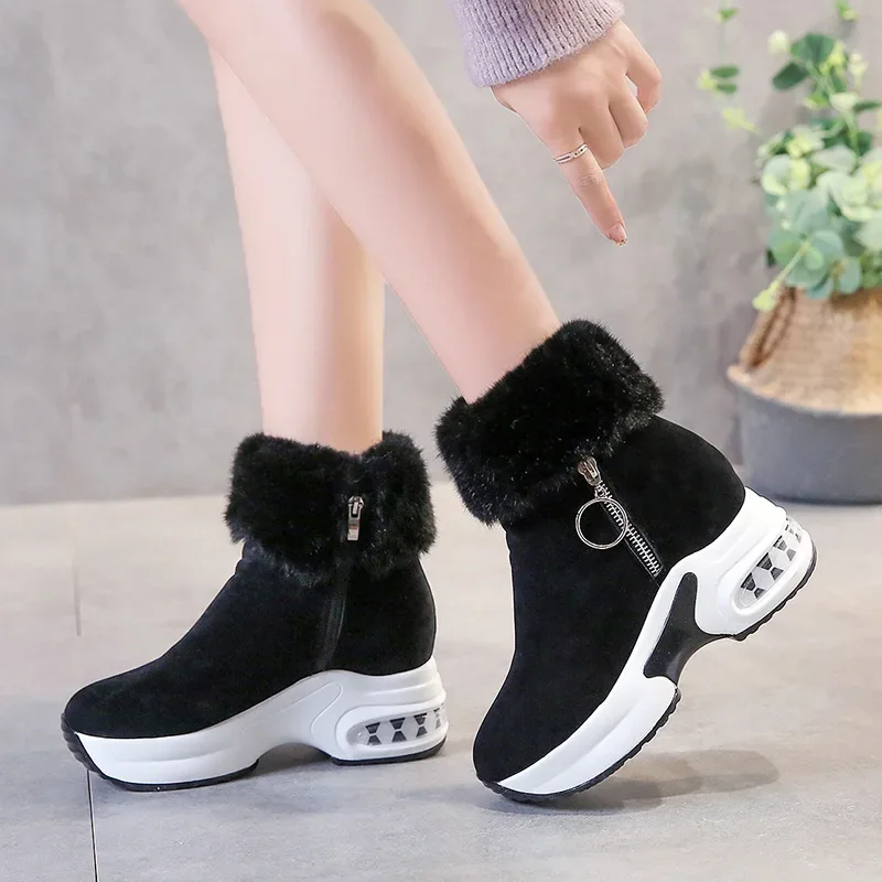 Ankle Boot for Women Warm Fuzzing Plus Plush Winter Snow Boots Retro Zipper Boot Woman Internal Increasing Boots Botas Mujer