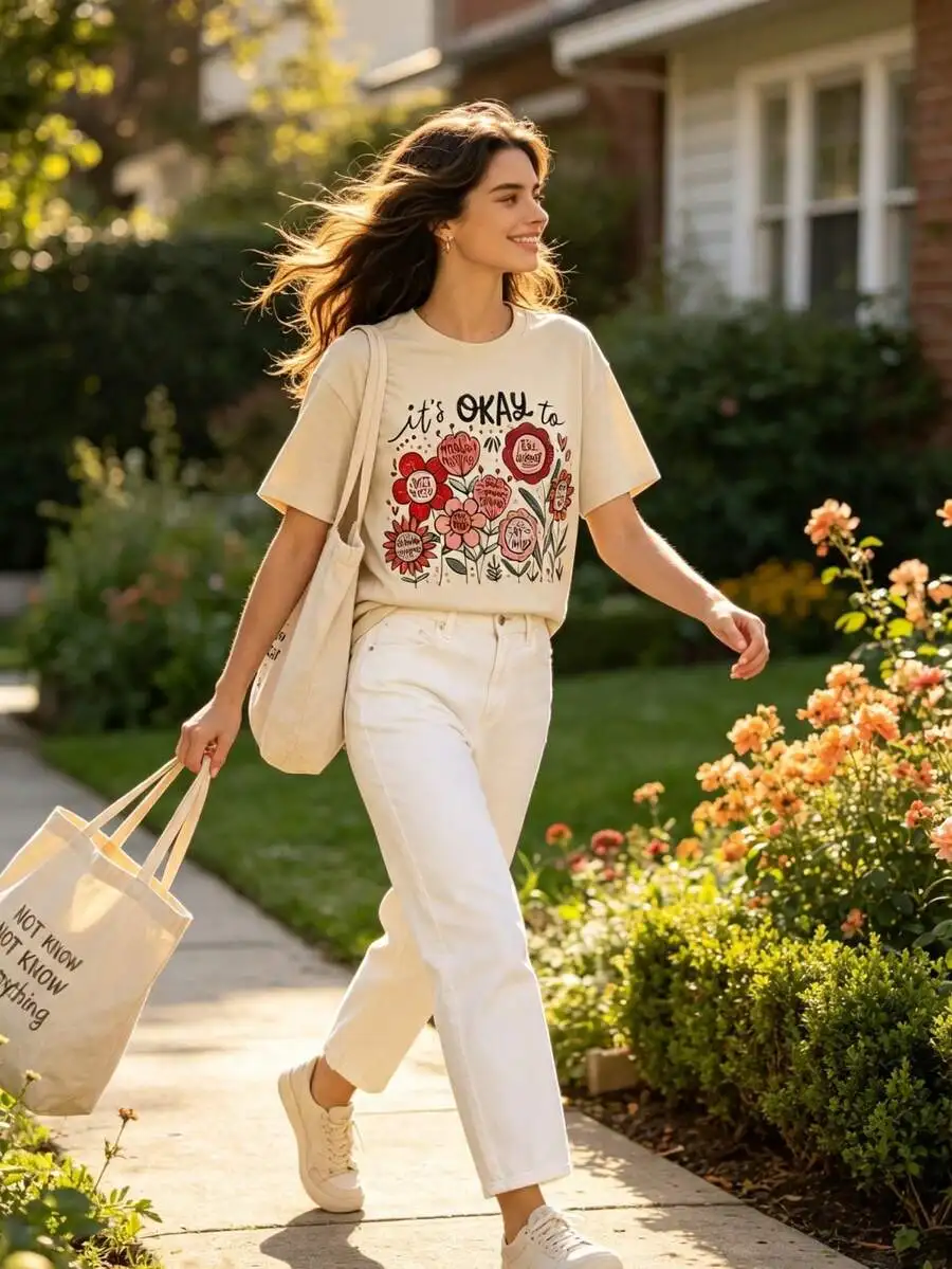 Mental Health Casual Gift Graphic Tee Vintage Wildflower 