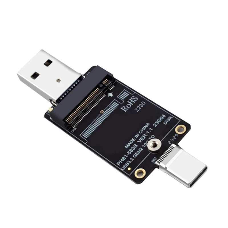 M.2 NVME SSD Adapter M.2 to USB A Type C Hard Drive Disk Converter Support M.2 SSD 2230 JMS583 10Gbps Adapter for PC