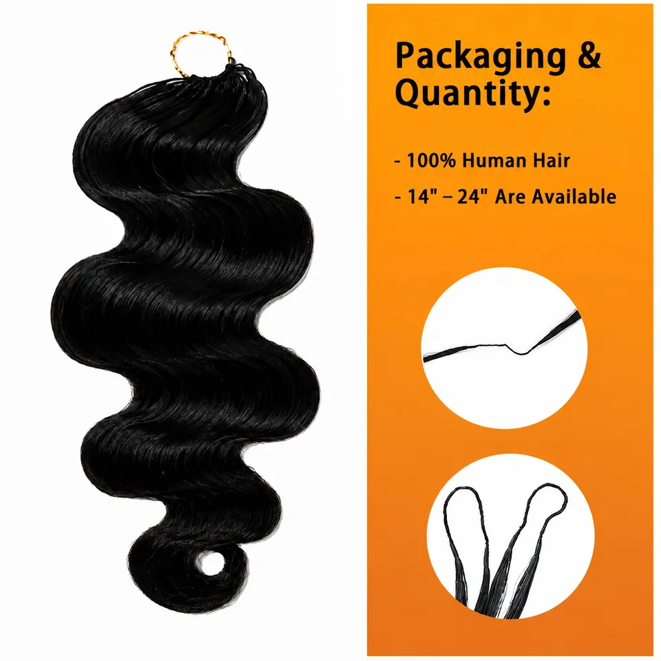 Cabello humano crochet ondas body wave sin nudos, pre-separado, ligero, extensiones para trenzas y giros para mujer 3