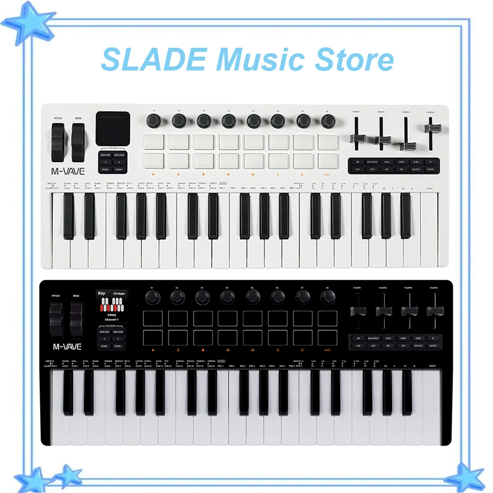 M-VAVE SMK-37 Pro MIDI Controller 37 Keys Keyboard w/Built-in Synthesizer|16 RGB Backlit Drum Pads|4 Sliders|Music Production
