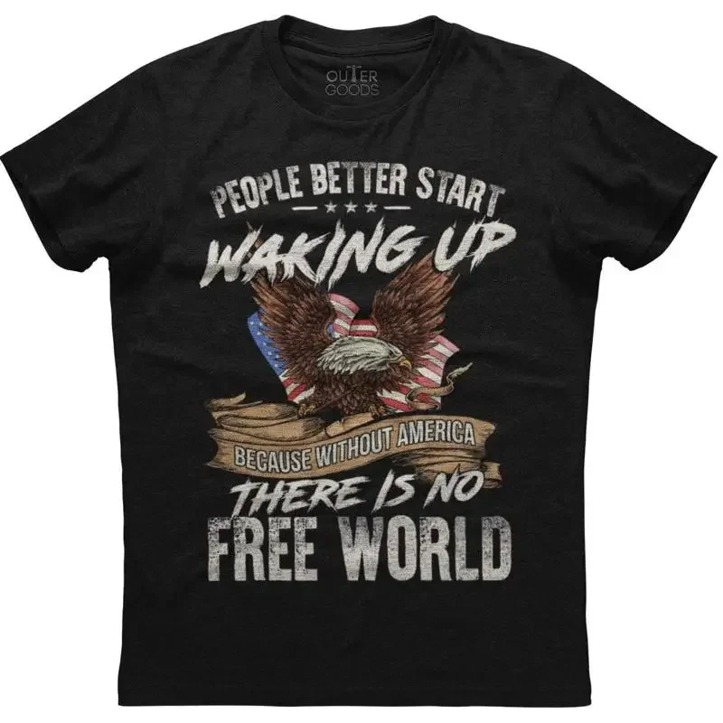 Mens People Better Start Waking Up American Flag Patriotic T Shirt Eagle USA US