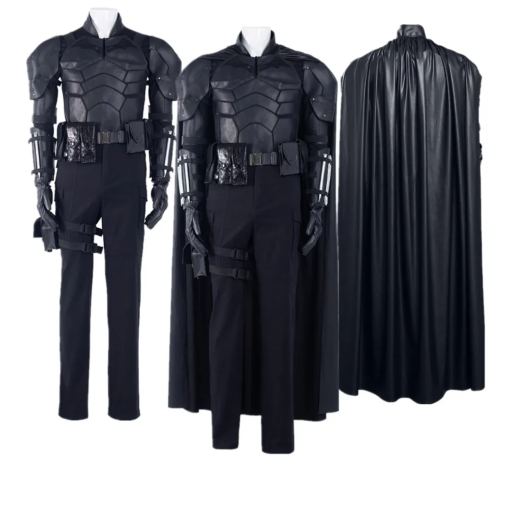 Halloween Bruce Cos Wayne Cosplay Costume Outfits Jumpsuit with Cloak Male Carnival Suit for Adult Men