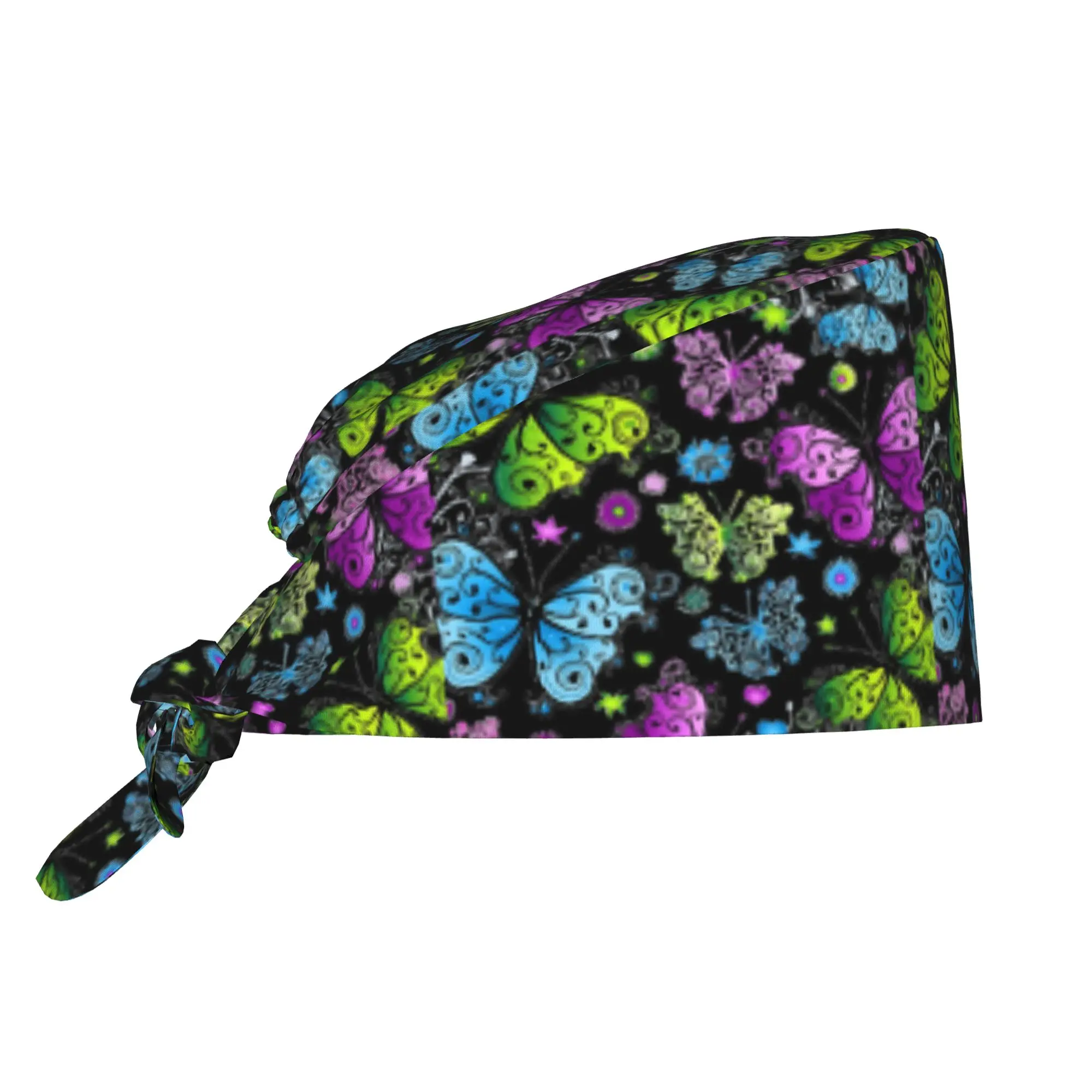 Funny Colourful Butterfly Printed  Medical Staff Scrubs Hat Unisex  For Chef Hat Scrub Caps